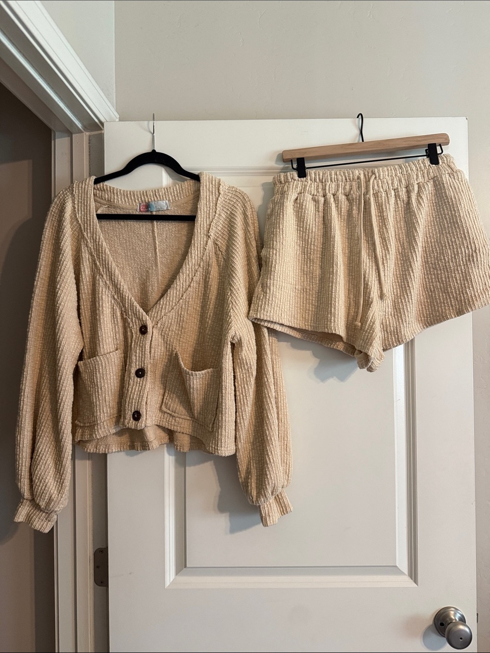 FP BEACH Cozy Cream Knit Cardigan & Shorts Lounge Set